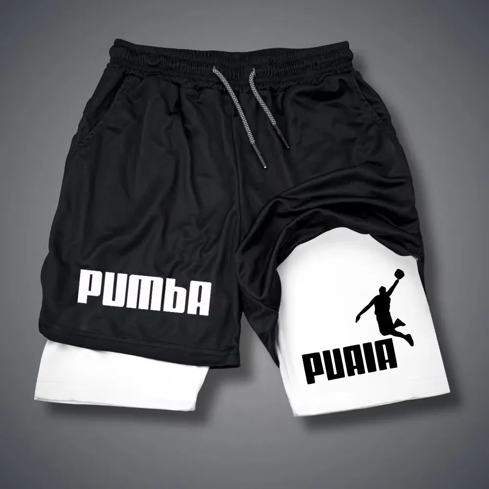 Mens Original High Quality sports Quick 2-In-1 Drying Short Pants Print Casual Shorts Gym Fitness