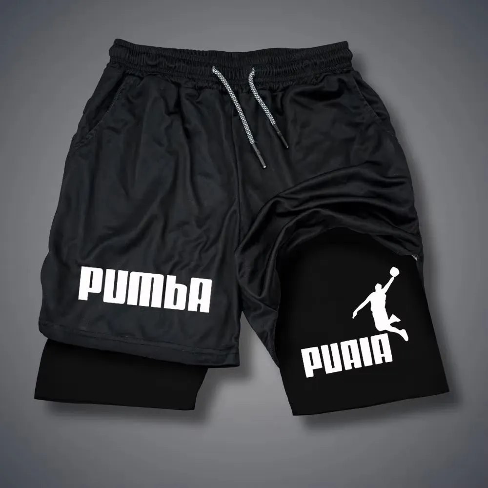 Mens Original High Quality sports Quick 2-In-1 Drying Short Pants Print Casual Shorts Gym Fitness