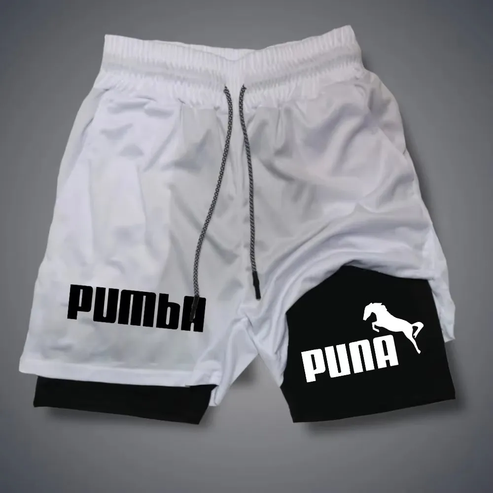 Mens Original High Quality sports Quick 2-In-1 Drying Short Pants Print Casual Shorts Gym Fitness