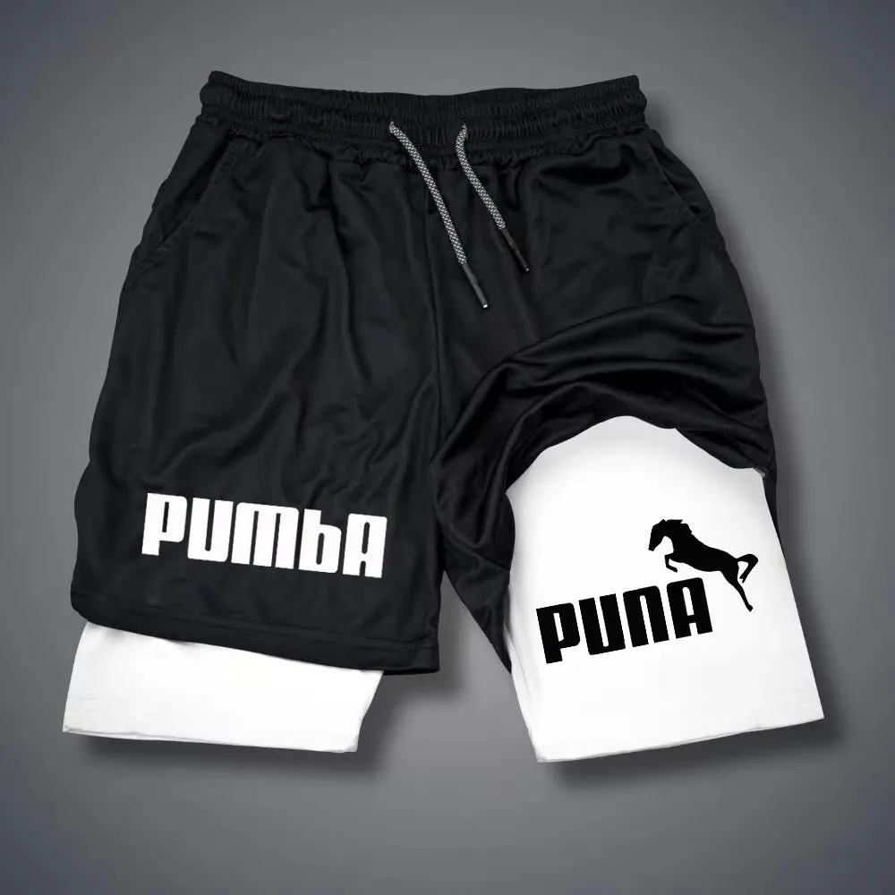 Mens Original High Quality sports Quick 2-In-1 Drying Short Pants Print Casual Shorts Gym Fitness