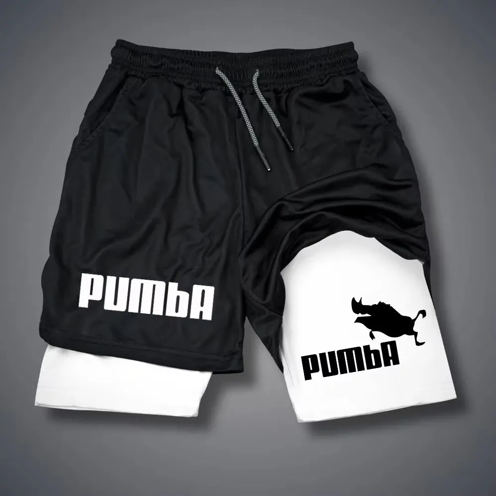Mens Original High Quality sports Quick 2-In-1 Drying Short Pants Print Casual Shorts Gym Fitness