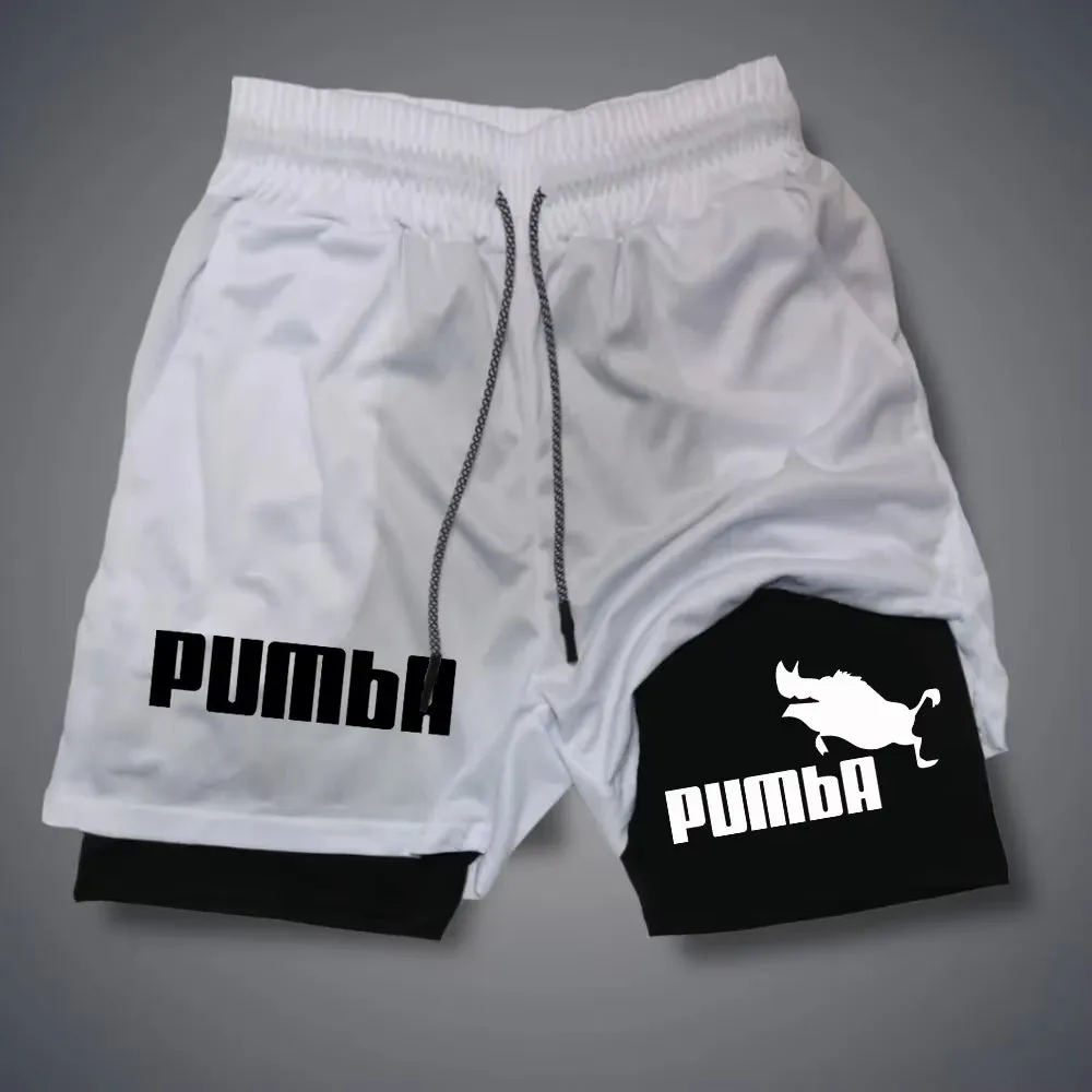 Mens Original High Quality sports Quick 2-In-1 Drying Short Pants Print Casual Shorts Gym Fitness
