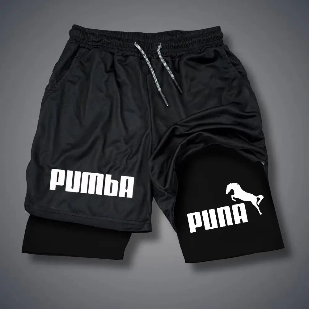 Mens Original High Quality sports Quick 2-In-1 Drying Short Pants Print Casual Shorts Gym Fitness