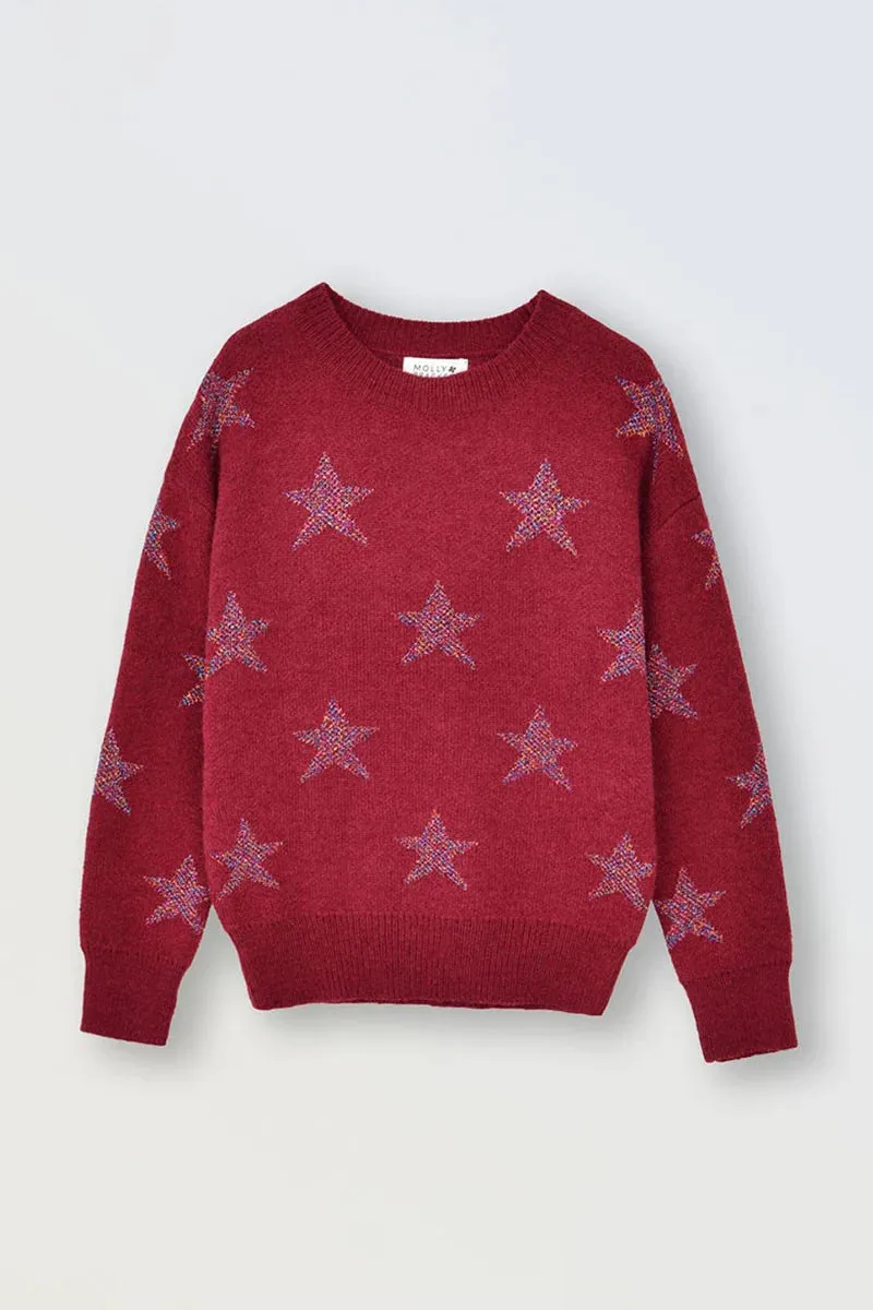 MOL Tween Dark Red Star Sweater