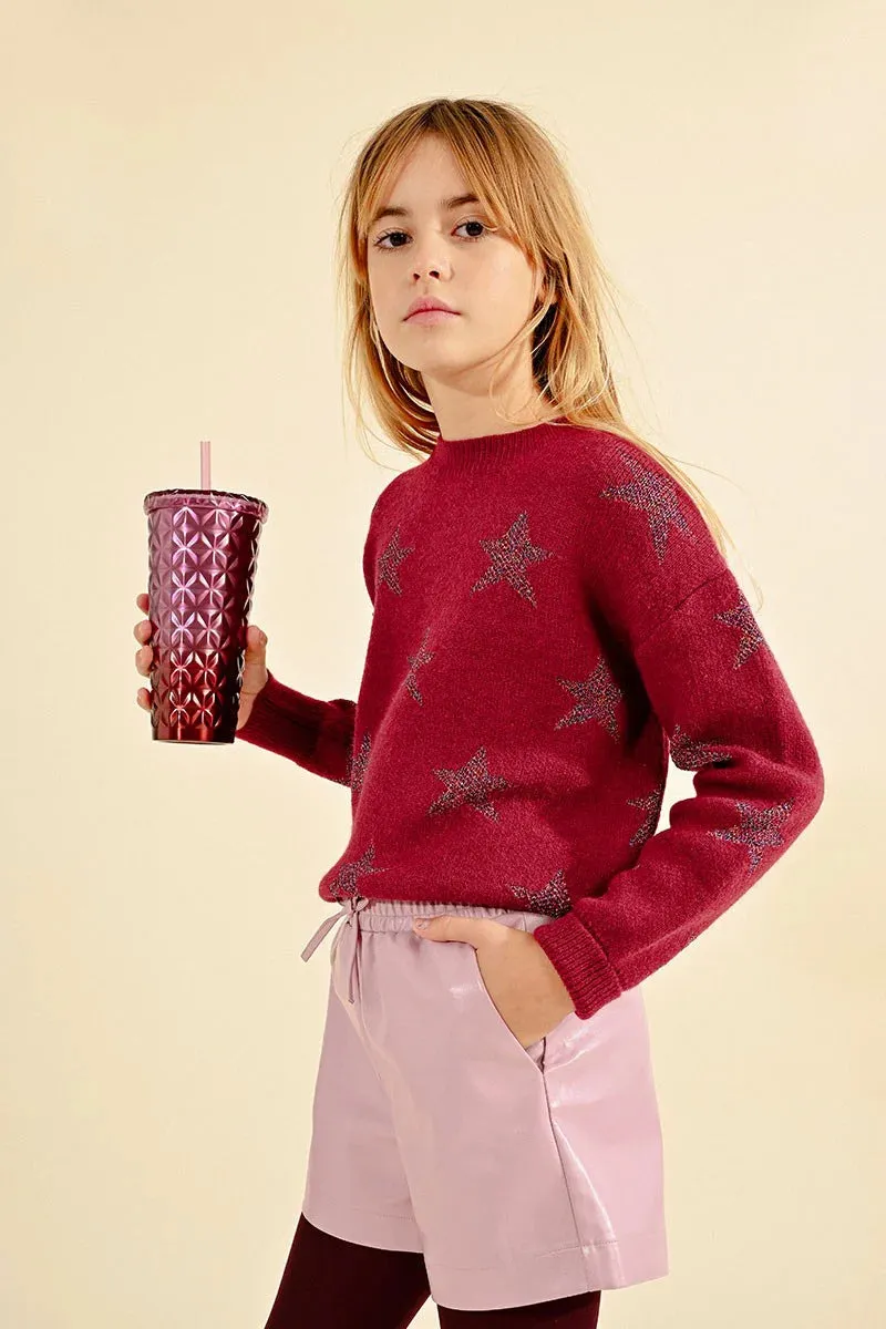 MOL Tween Dark Red Star Sweater