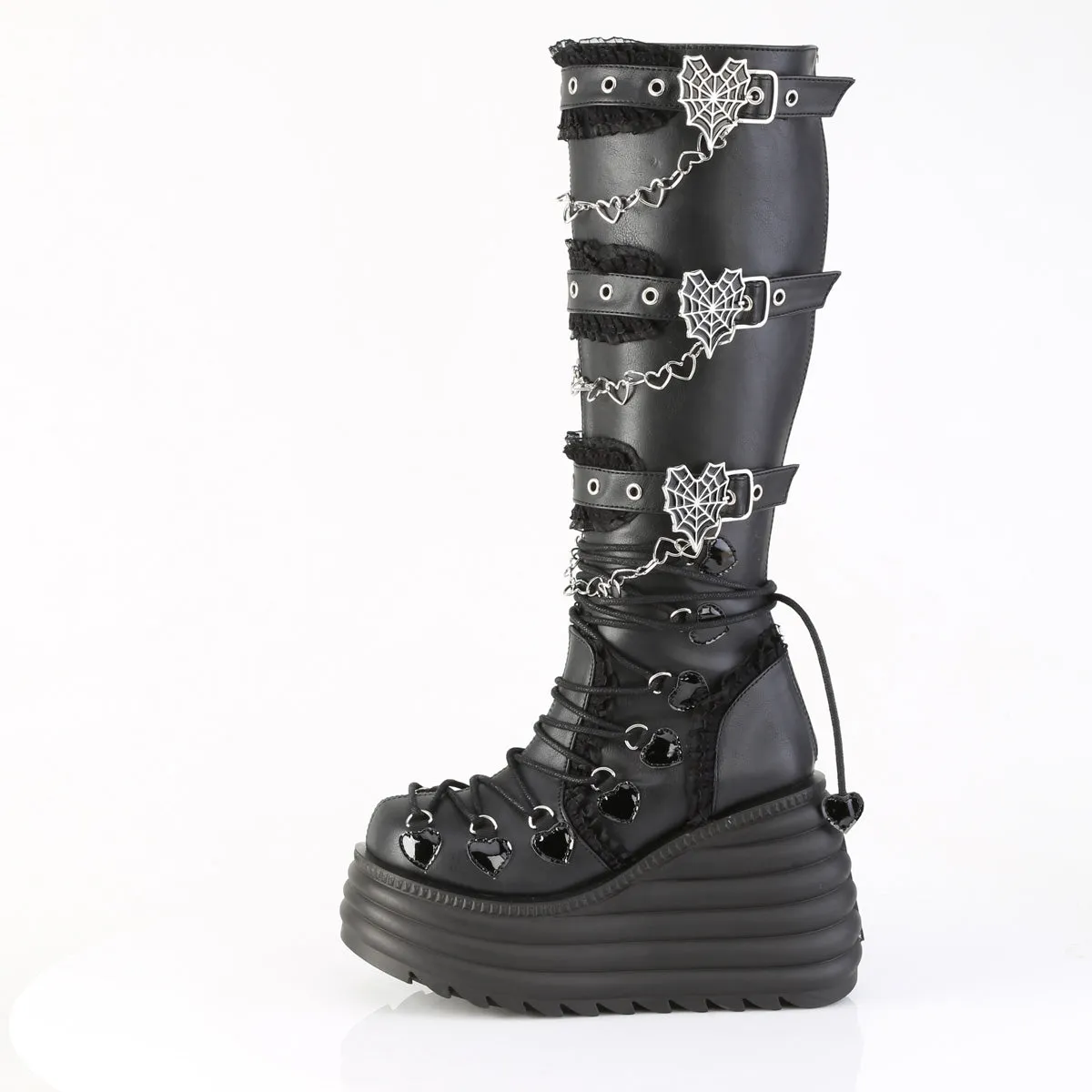 MORTE-215 DemoniaCult Black Vegan Leather Sexy Women's Mid-Calf & Knee High Boots (Alternative Footwear)