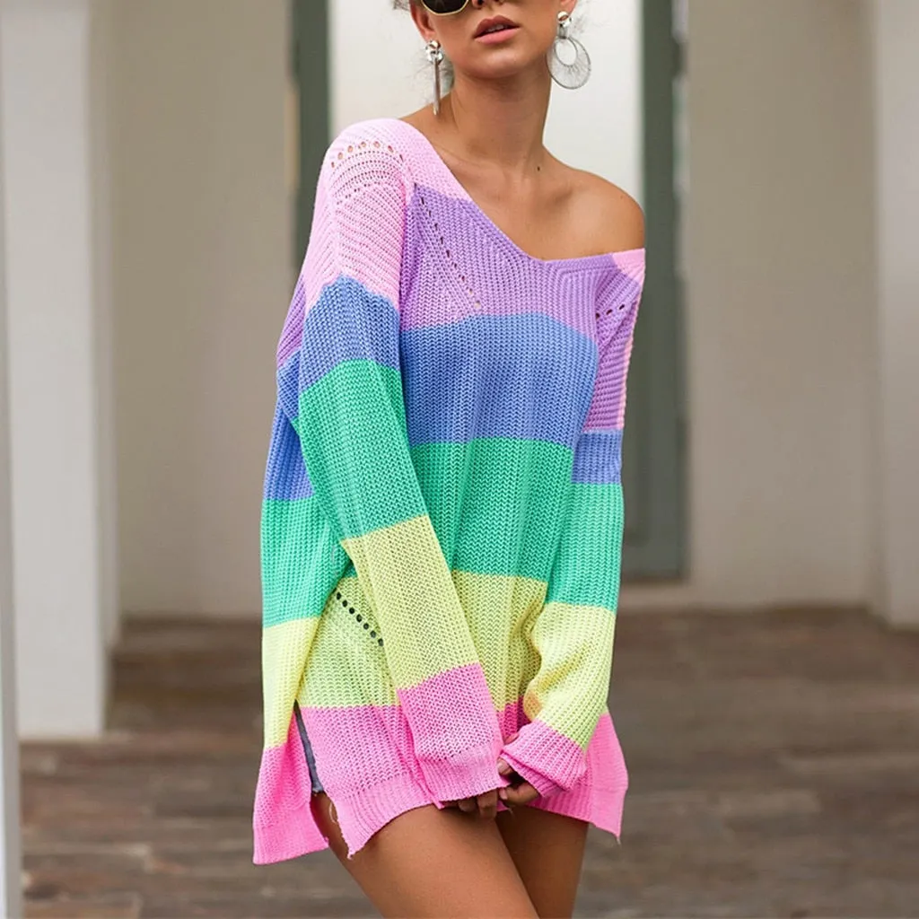 Pastel Rainbow Stripe Knit Sweater