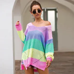 Pastel Rainbow Stripe Knit Sweater
