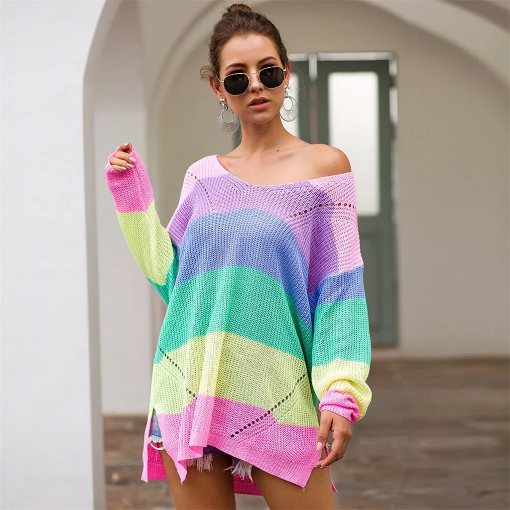 Pastel Rainbow Stripe Knit Sweater