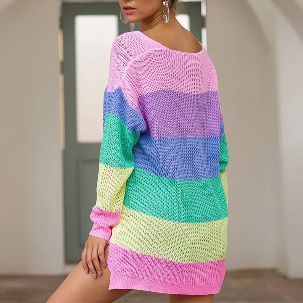 Pastel Rainbow Stripe Knit Sweater