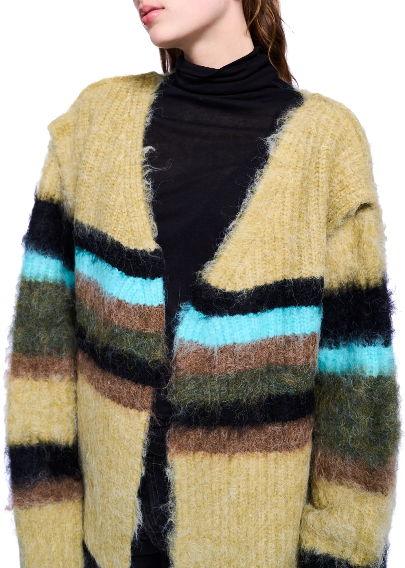 Perverze Double Stripe Knit Cardigan in Green