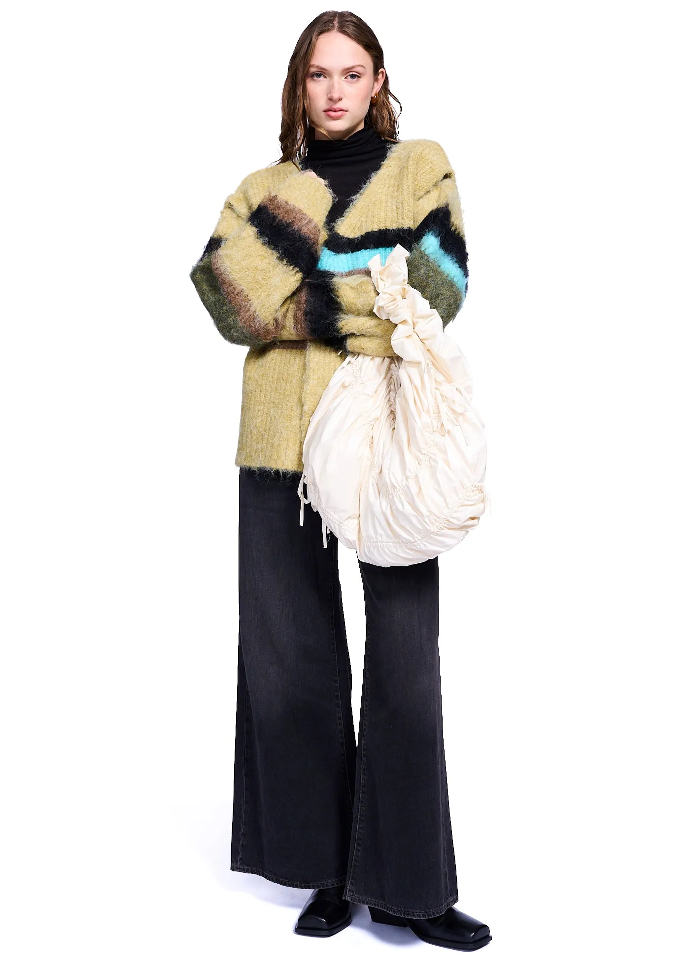 Perverze Double Stripe Knit Cardigan in Green