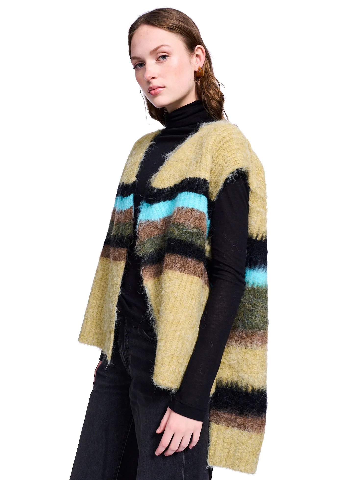 Perverze Double Stripe Knit Cardigan in Green