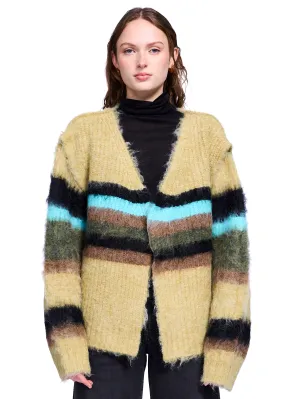 Perverze Double Stripe Knit Cardigan in Green