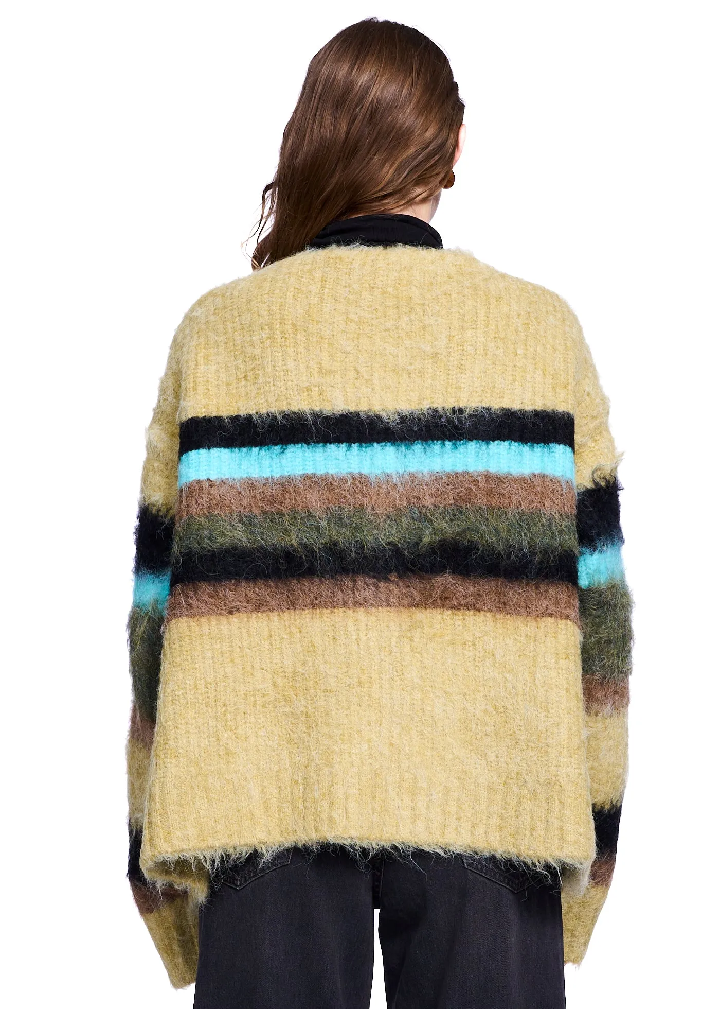 Perverze Double Stripe Knit Cardigan in Green