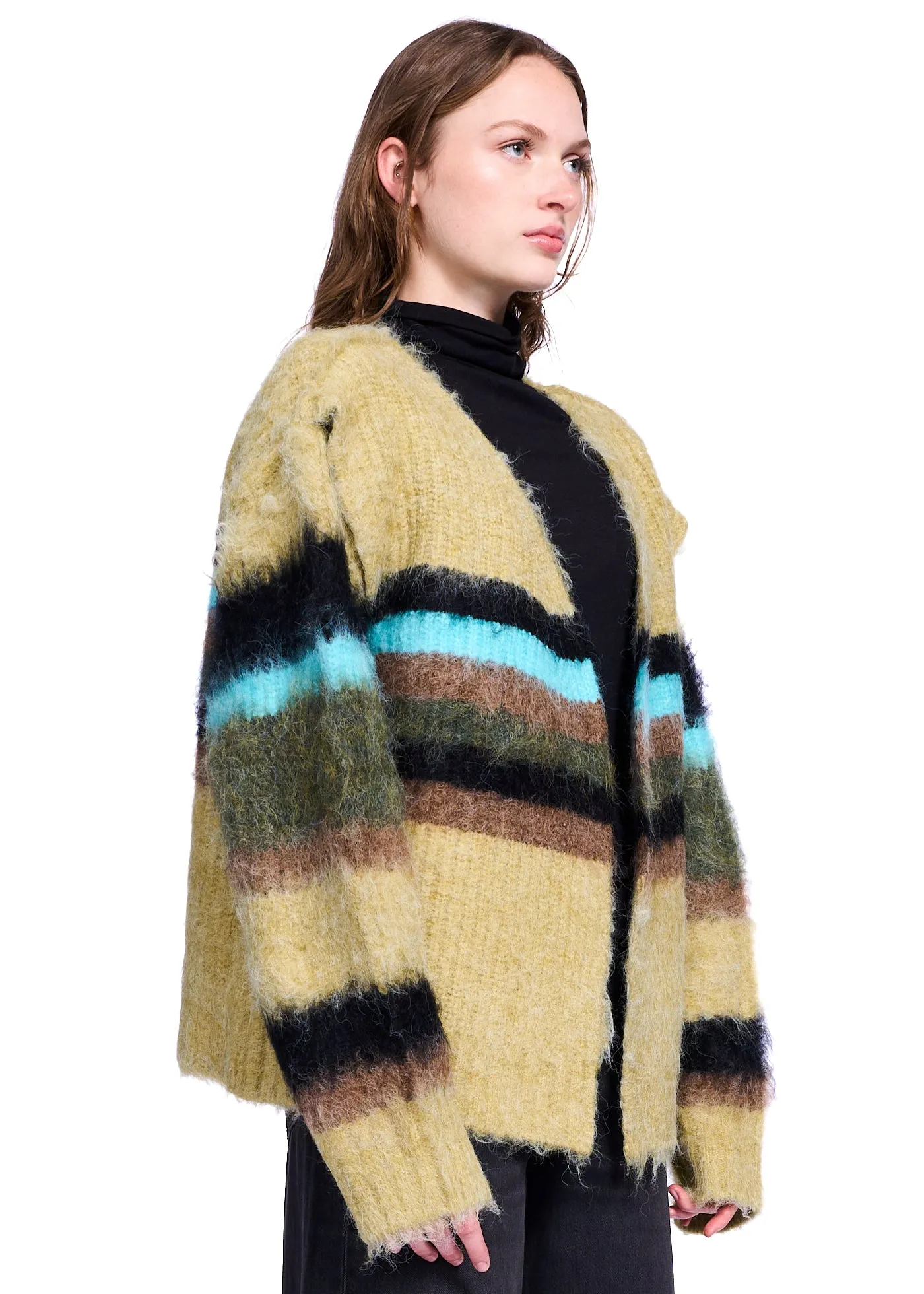 Perverze Double Stripe Knit Cardigan in Green