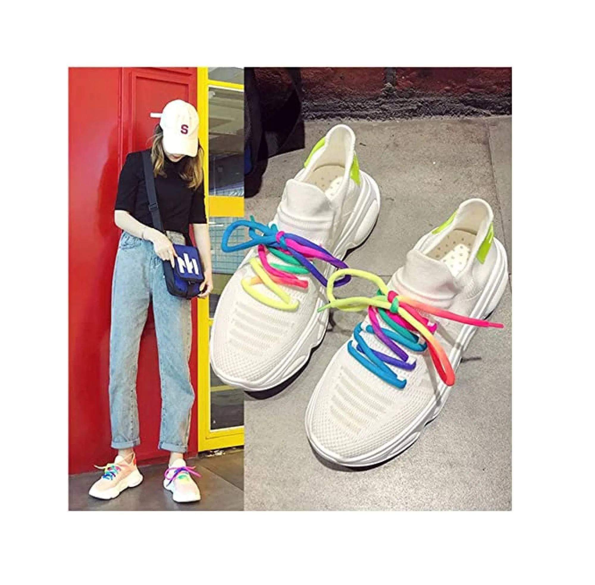 Rainbow thick round shoelaces Colorful Fashion for Sneakers