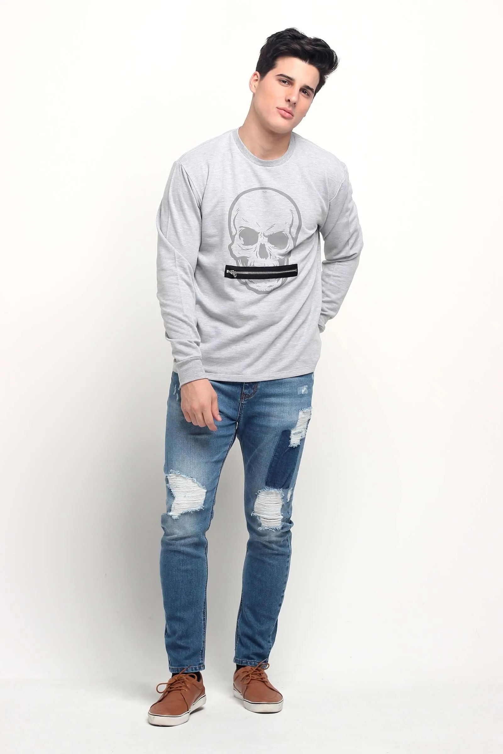 Relaxed Fit Pullover With Print & Embroidery