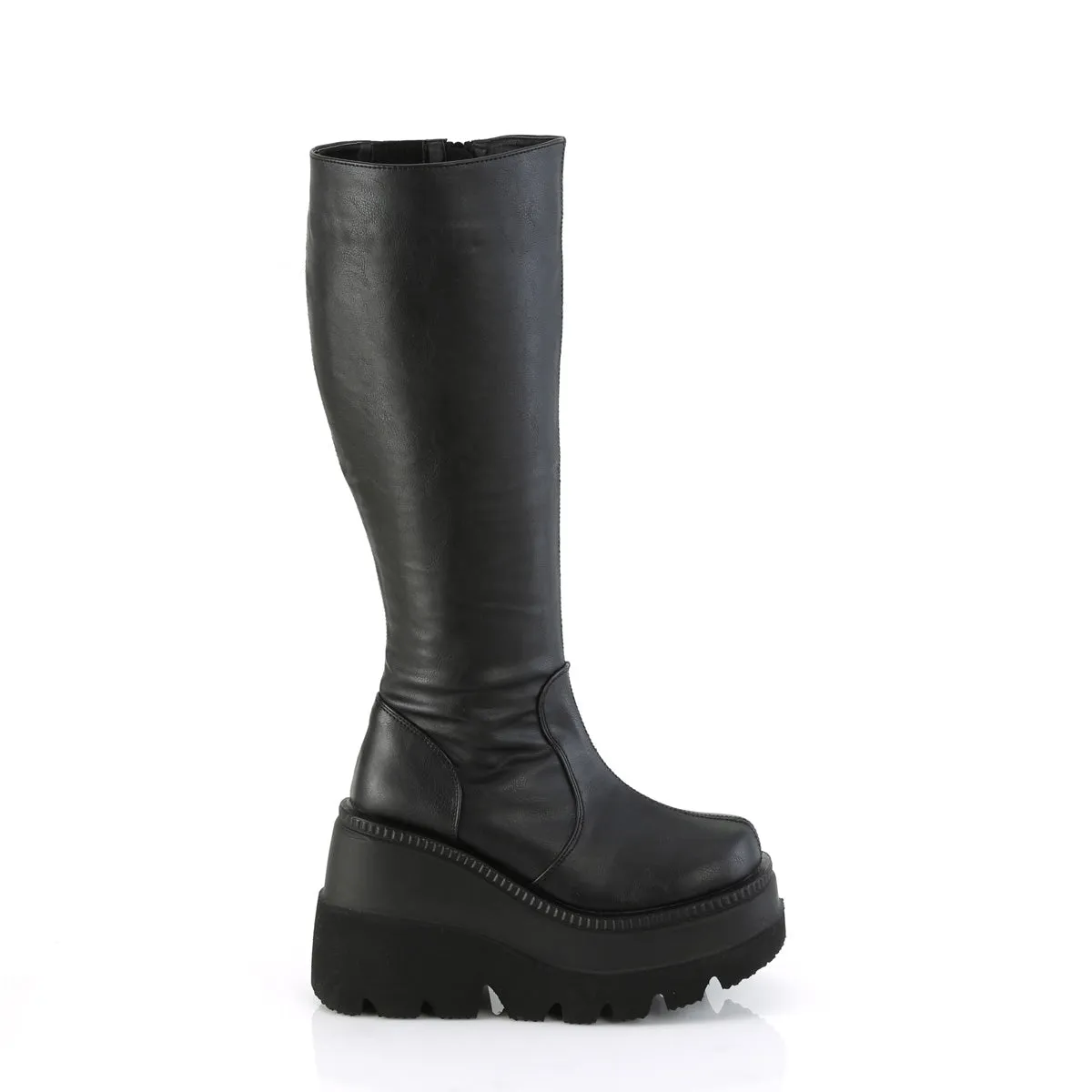 SHAKER-100WC DemoniaCult Black Vegan Leather Sexy Women's Mid-Calf High Boots (Alternative Footwear)