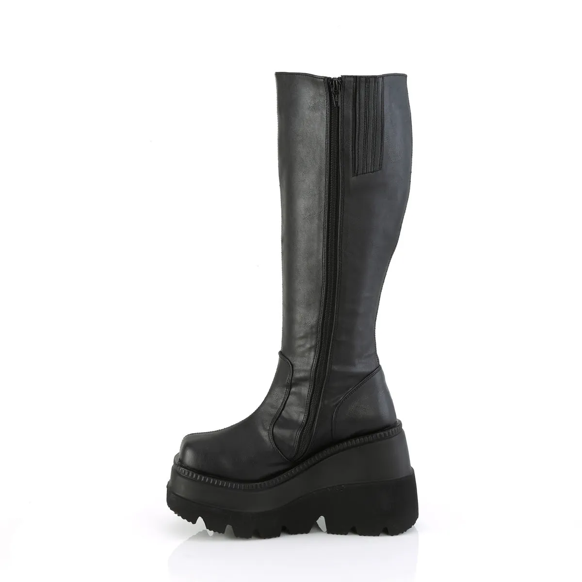 SHAKER-100WC DemoniaCult Black Vegan Leather Sexy Women's Mid-Calf High Boots (Alternative Footwear)