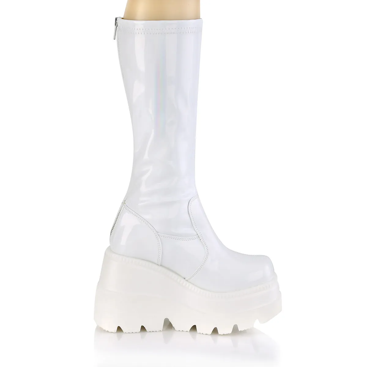 SHAKER-65 DemoniaCult White Hologram Sexy Women's Mid-Calf & Knee High Boots (Alternative Footwear)