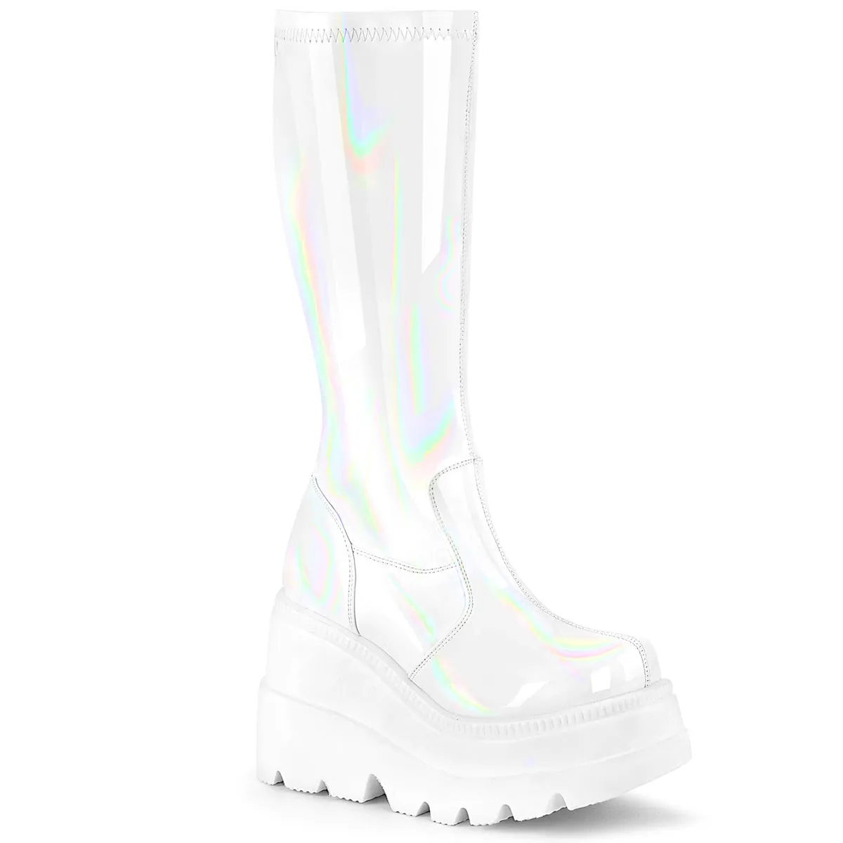 SHAKER-65 DemoniaCult White Hologram Sexy Women's Mid-Calf & Knee High Boots (Alternative Footwear)