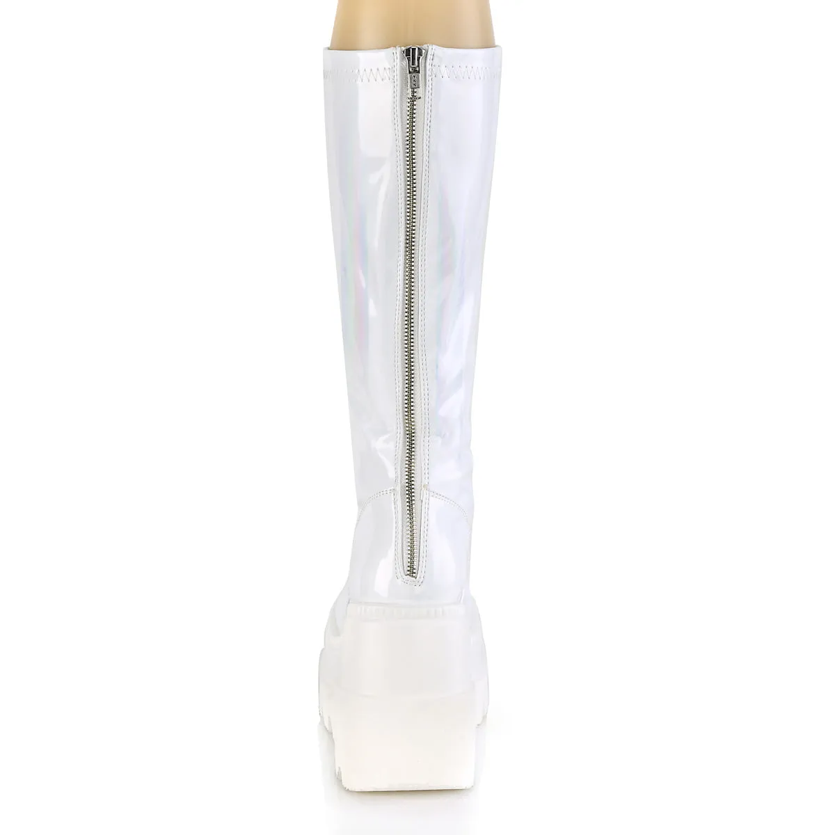 SHAKER-65 DemoniaCult White Hologram Sexy Women's Mid-Calf & Knee High Boots (Alternative Footwear)