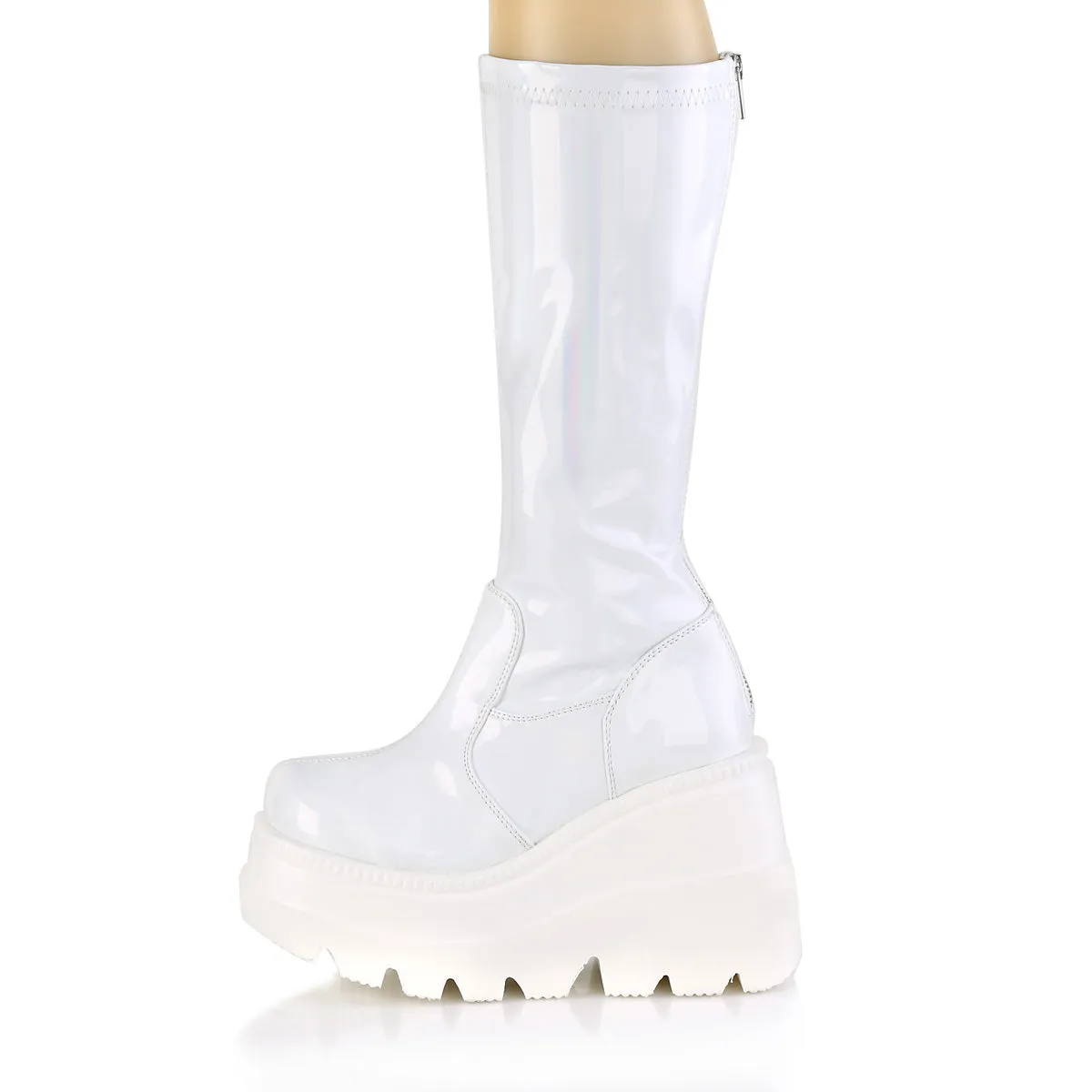 SHAKER-65 DemoniaCult White Hologram Sexy Women's Mid-Calf & Knee High Boots (Alternative Footwear)