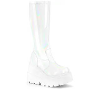 SHAKER-65 DemoniaCult White Hologram Sexy Women's Mid-Calf & Knee High Boots (Alternative Footwear)