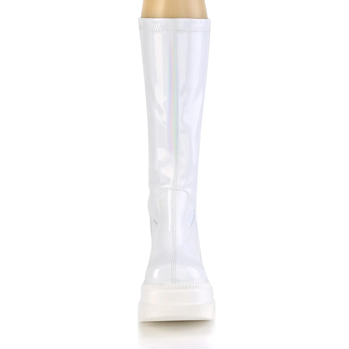 SHAKER-65 DemoniaCult White Hologram Sexy Women's Mid-Calf & Knee High Boots (Alternative Footwear)
