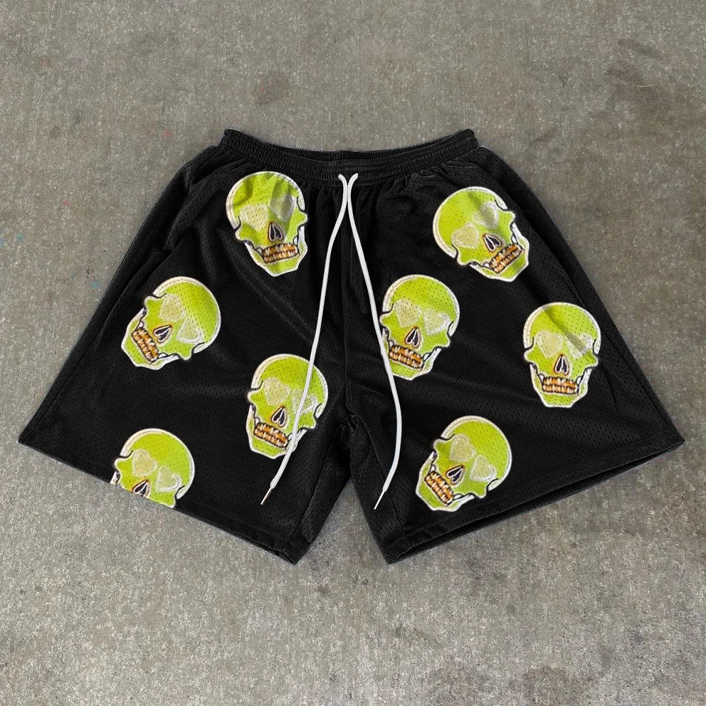 Skull Print Casual Street Mesh Shorts