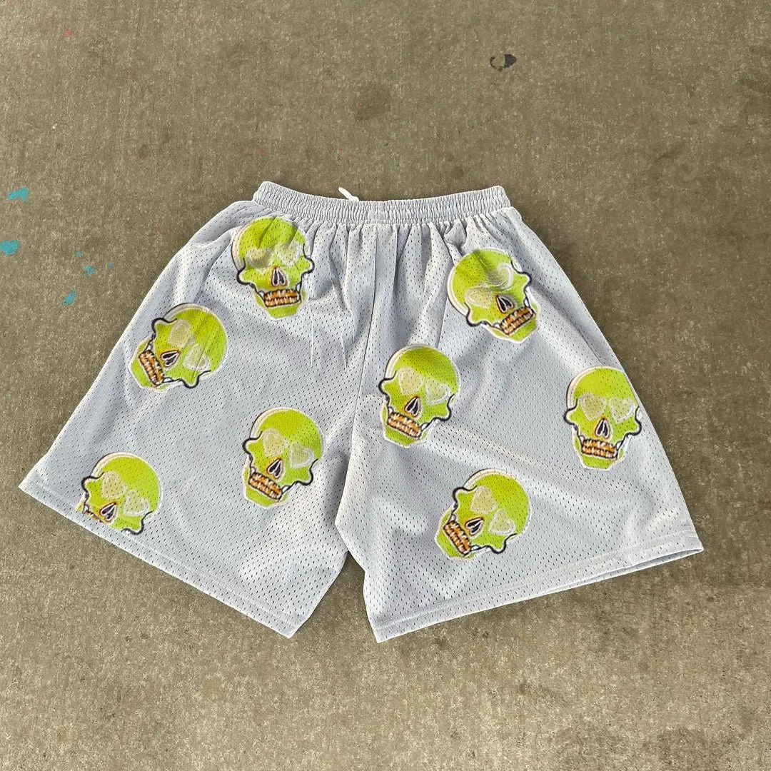 Skull Print Casual Street Mesh Shorts