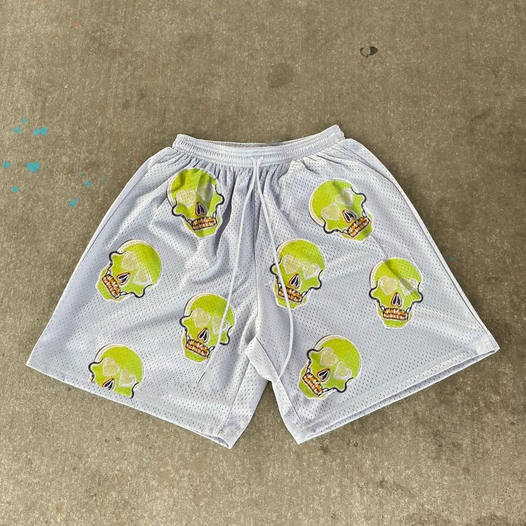Skull Print Casual Street Mesh Shorts