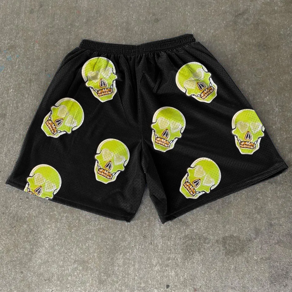 Skull Print Casual Street Mesh Shorts