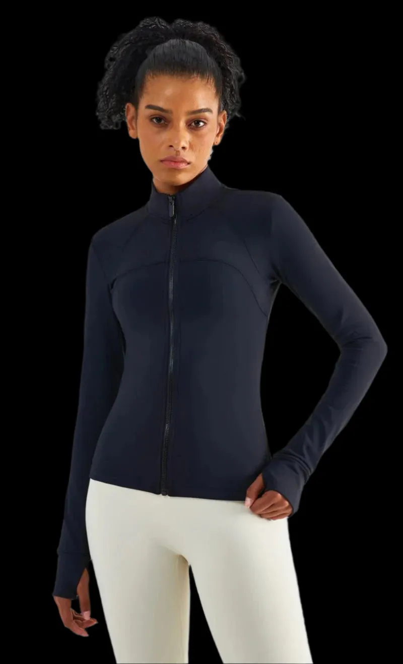 Solid Color Sports Jacket Top Padded Warm Yoga Coat Women Long Sleeves Full Zip Fitness Leisure Define Jacket With Thumb Jack