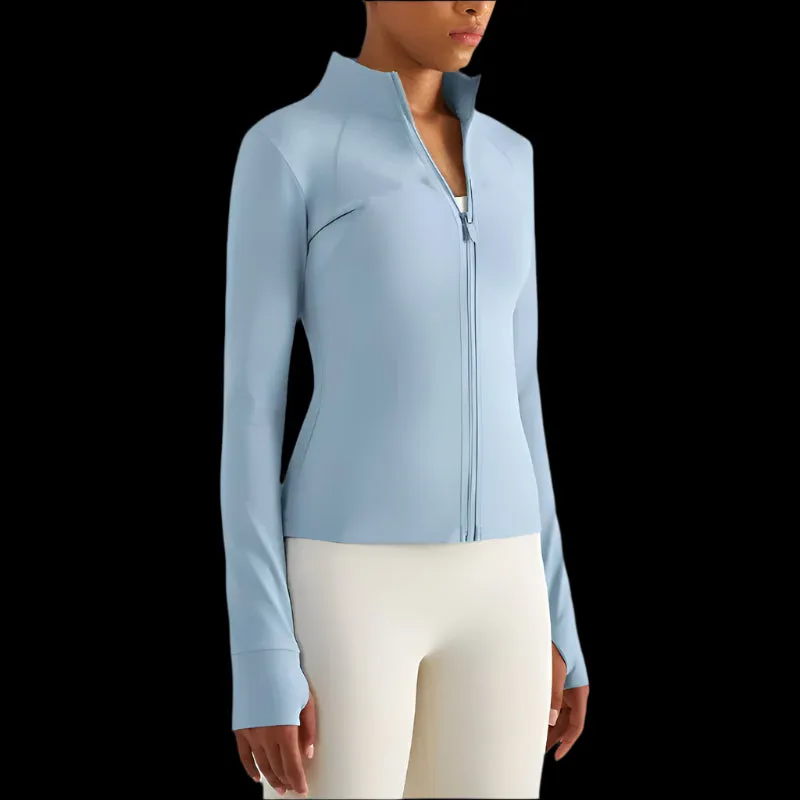 Solid Color Sports Jacket Top Padded Warm Yoga Coat Women Long Sleeves Full Zip Fitness Leisure Define Jacket With Thumb Jack