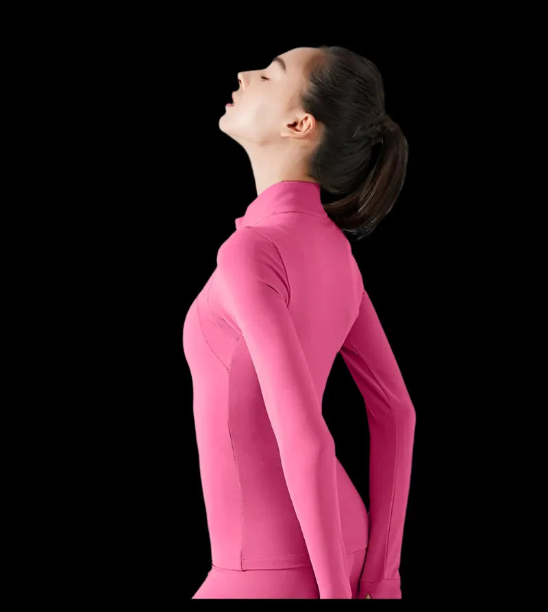 Solid Color Sports Jacket Top Padded Warm Yoga Coat Women Long Sleeves Full Zip Fitness Leisure Define Jacket With Thumb Jack