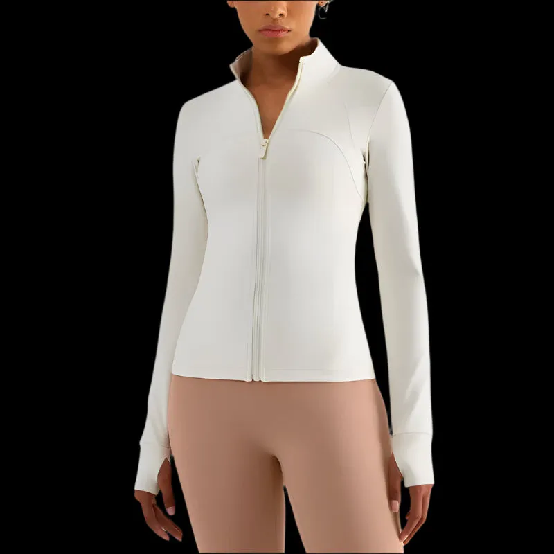 Solid Color Sports Jacket Top Padded Warm Yoga Coat Women Long Sleeves Full Zip Fitness Leisure Define Jacket With Thumb Jack