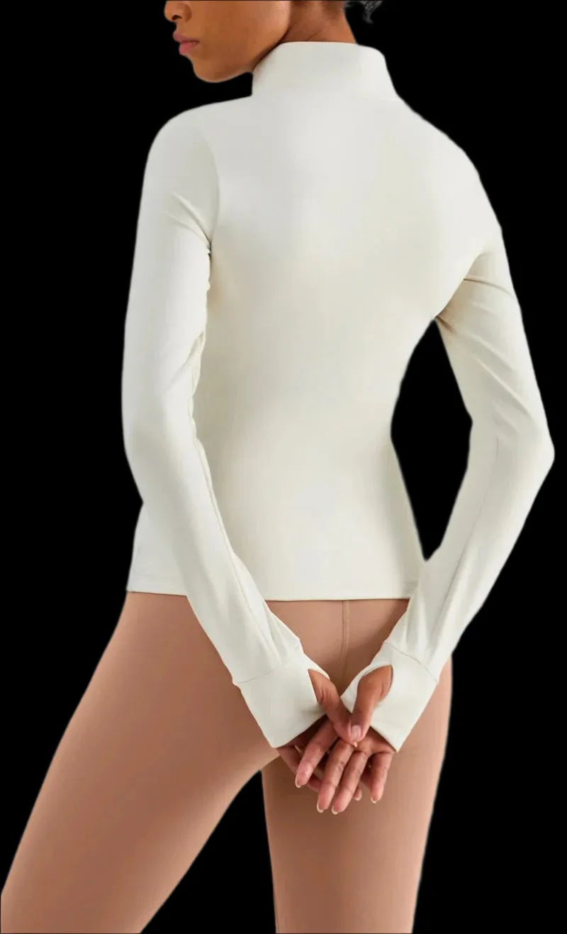 Solid Color Sports Jacket Top Padded Warm Yoga Coat Women Long Sleeves Full Zip Fitness Leisure Define Jacket With Thumb Jack