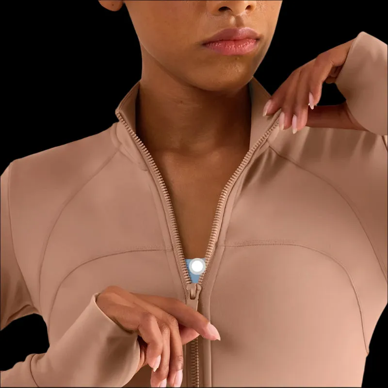 Solid Color Sports Jacket Top Padded Warm Yoga Coat Women Long Sleeves Full Zip Fitness Leisure Define Jacket With Thumb Jack