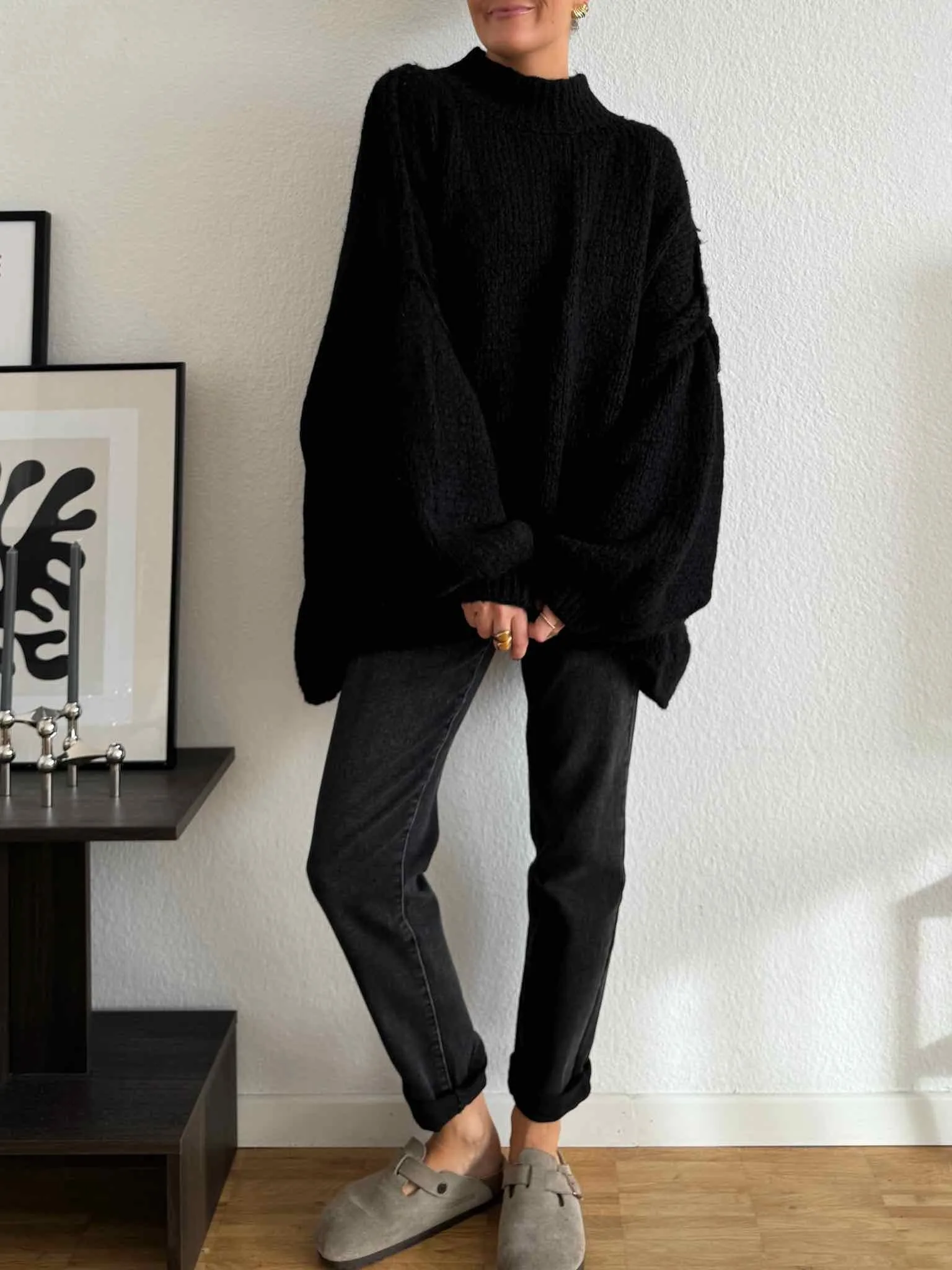 Super Oversized Kuschel Pullover - Black