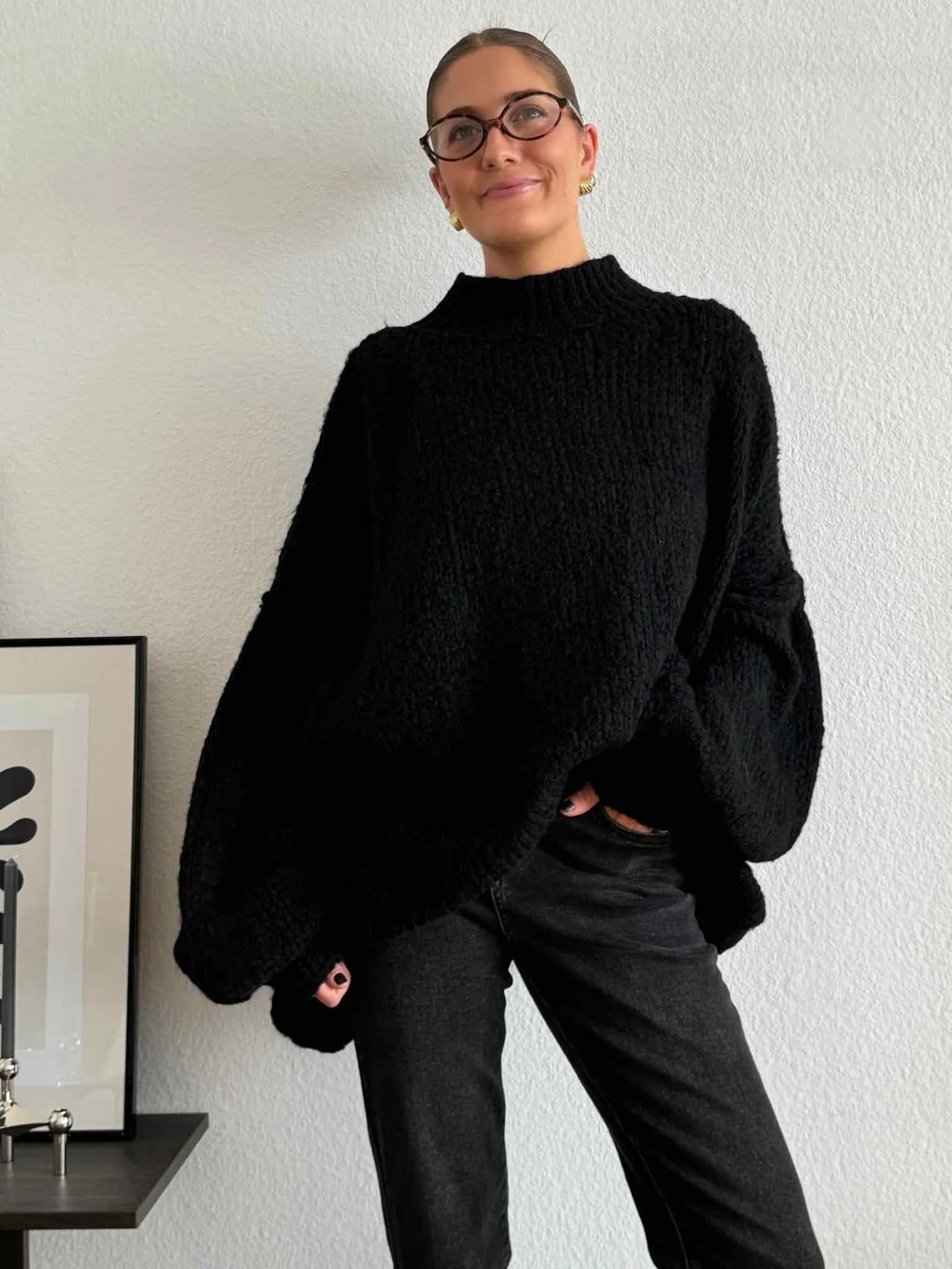 Super Oversized Kuschel Pullover - Black