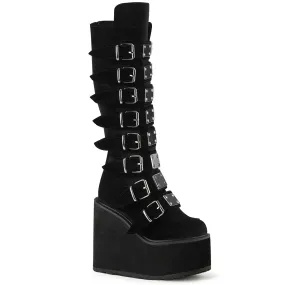 SWING-815 DemoniaCult Black Velvet Sexy Women's Mid-Calf & Knee High Boots (Alternative Footwear)