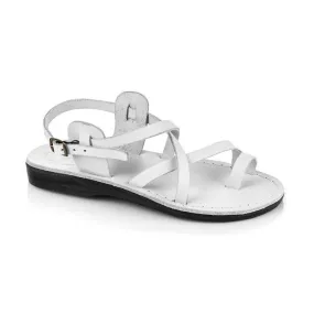 The Good Shepherd Buckle - Leather Toe Loop Sandal | White