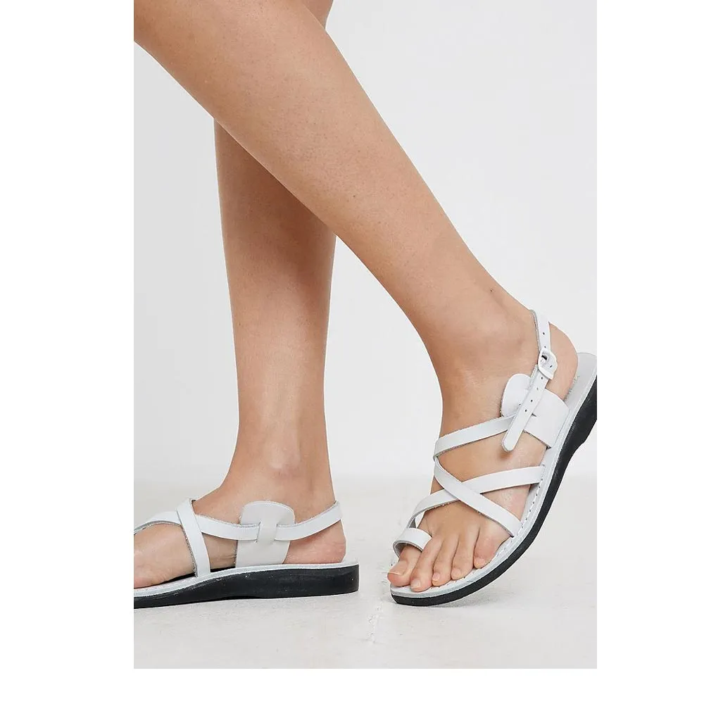 The Good Shepherd Buckle - Leather Toe Loop Sandal | White