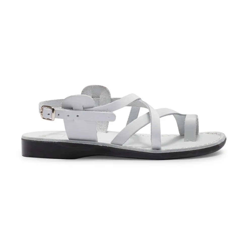 The Good Shepherd Buckle - Leather Toe Loop Sandal | White