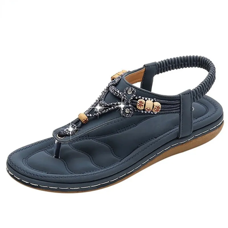 Vanccy Bohemia Women Ladies Fashion Crystal Bead Flat Sandals