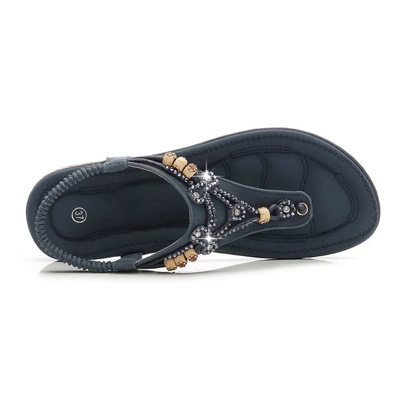 Vanccy Bohemia Women Ladies Fashion Crystal Bead Flat Sandals