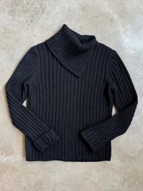Vintage Ann Taylor Merino Wool Asymmetric Turtleneck Rib Knit Sweater (L)