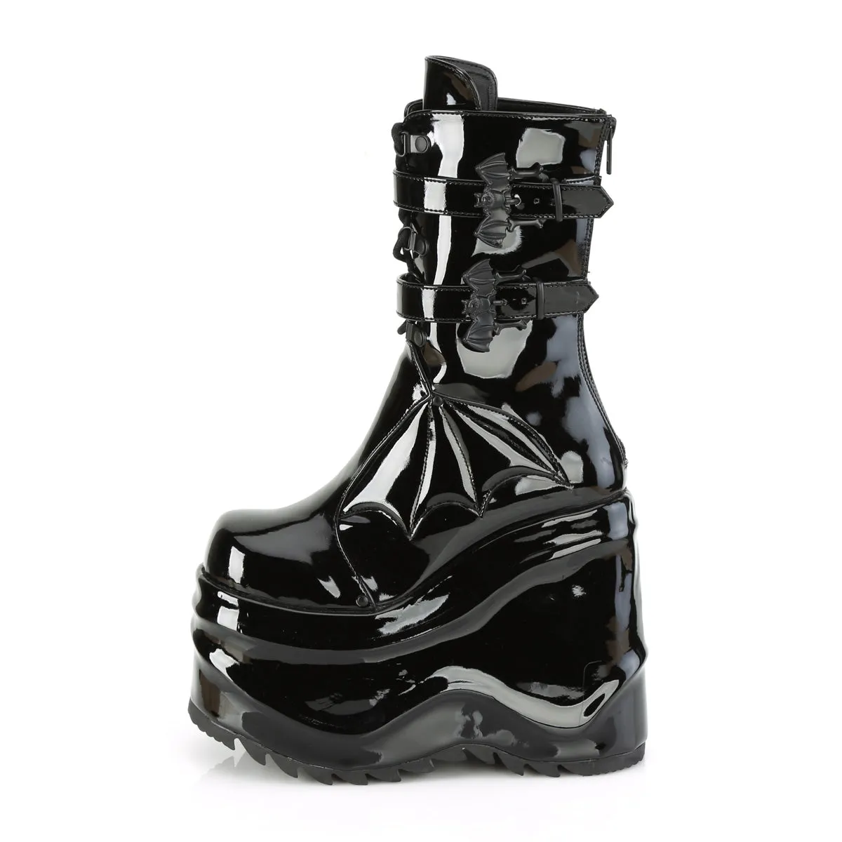 WAVE-150 DemoniaCult Black Patent Sexy Women's Mid-Calf & Knee High Boots (Alternative Footwear)